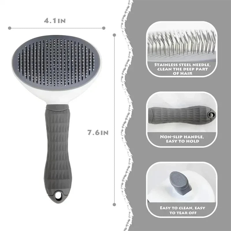Escova Removedora de Pelos para Cães e Gatos – Autolimpante | Pente Desembaraçador para Higiene e Tosa