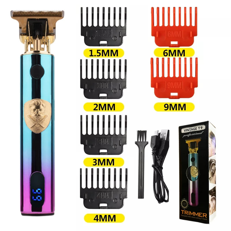 Máquina de Cortar Cabelo T9 LCD – Aparador Elétrico de Alta Precisão | Cabeça de Corte, Barbeador, Design Profissional para Homens