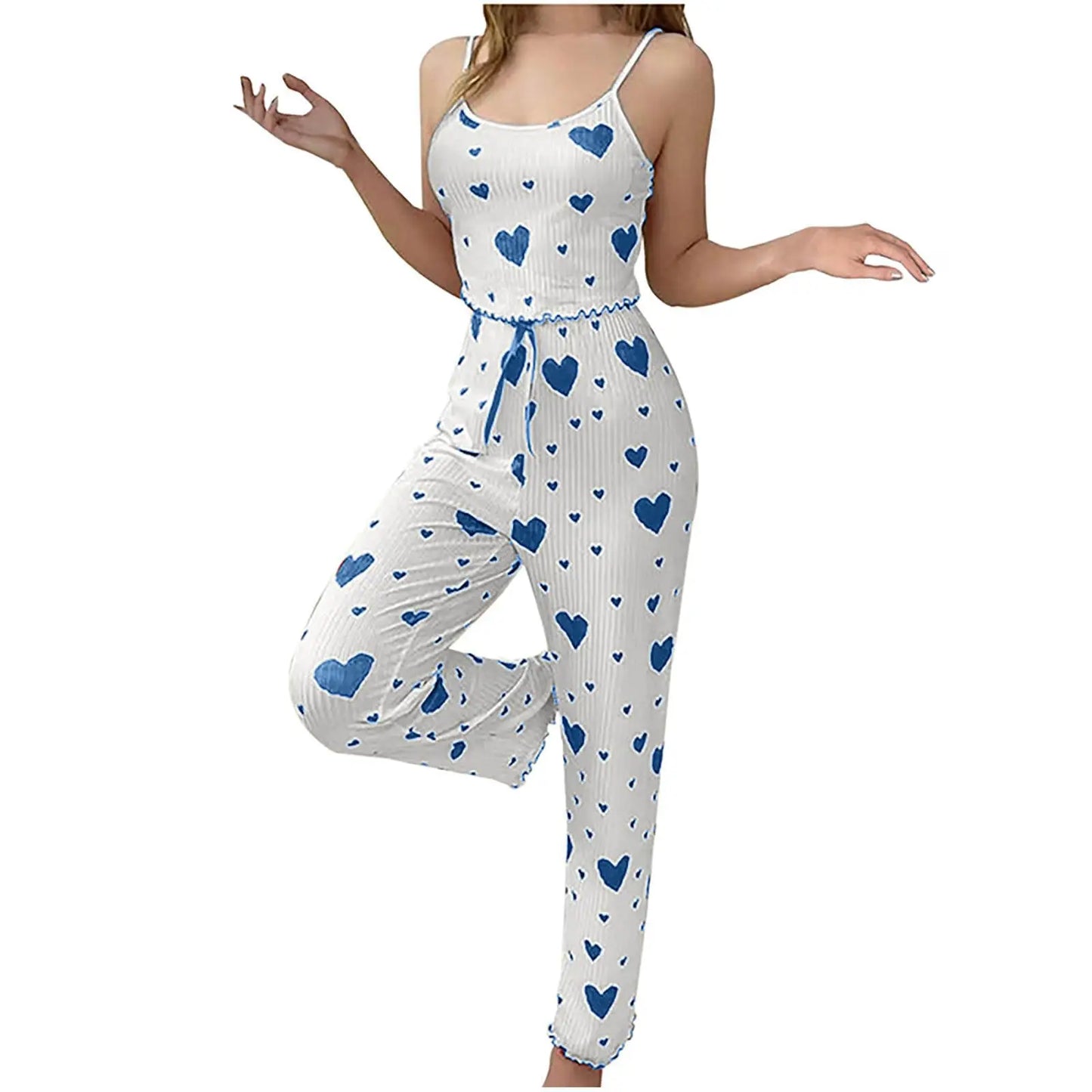Pijama Feminino Plus Size 2 Peças – Regata Curta + Calça | Branco, Estampa de Corações, Tecido Respirável e Macio