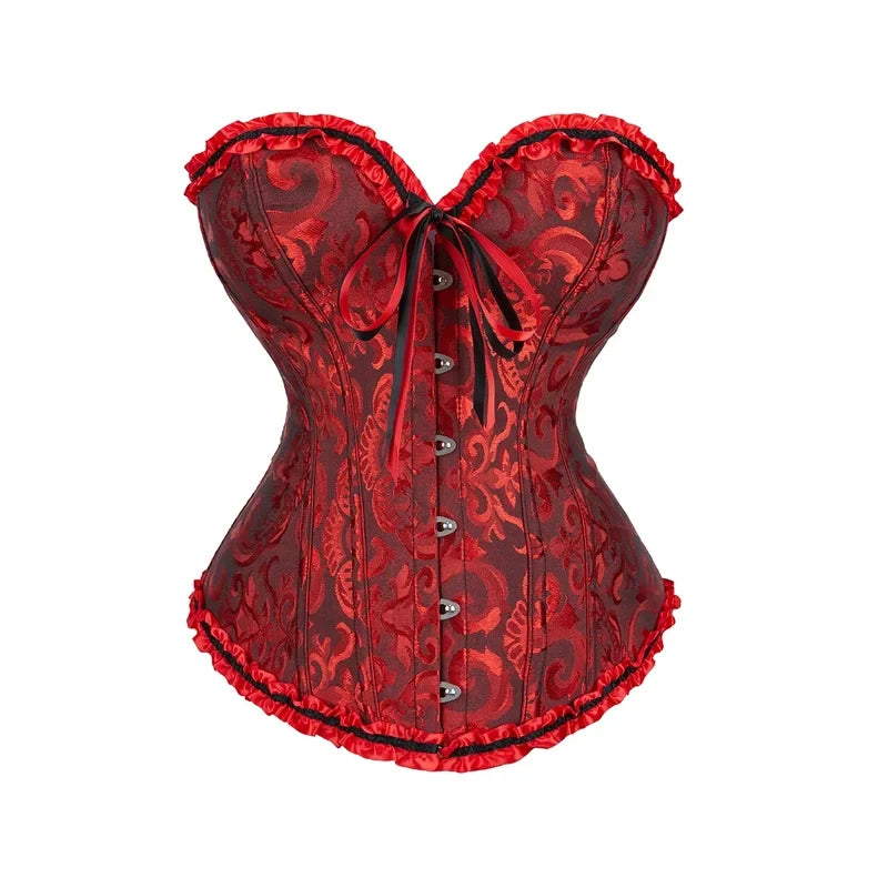 Corset Feminino BurVogue – Floral com Amarração, Estruturado com Barbatanas | Body Shaper Sexy Overbust para Lingerie ou Moda