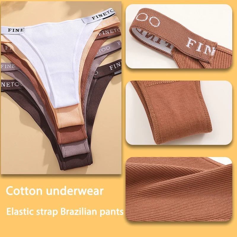 Kit com 5 Calcinhas Femininas Finetoo – Algodão, Cintura Baixa, Estilo Sexy com Estampa Letter | Conforto e Lingerie Casual