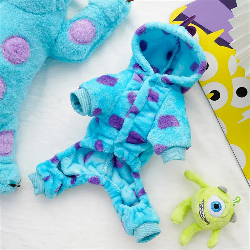 Casaco Fantasia de Dinossauro Azul para Pets – Roupa Quentinha com Capuz | Outono/Inverno para Cães e Gatos Pequenos e Médios