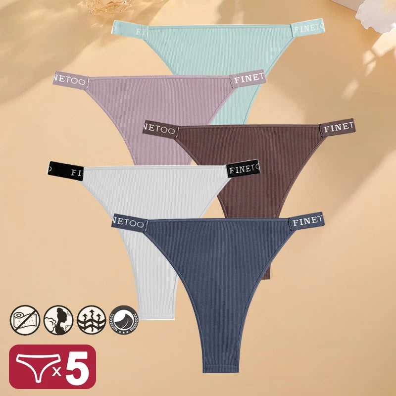 Kit com 5 Calcinhas Femininas Finetoo – Algodão, Cintura Baixa, Estilo Sexy com Estampa Letter | Conforto e Lingerie Casual