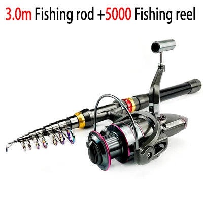 Kit Vara de Pesca Telescópica 1.8–3.6m – Fibra de Carbono Super Resistente + Molinete | Combo Spinning para Pesca Esportiva