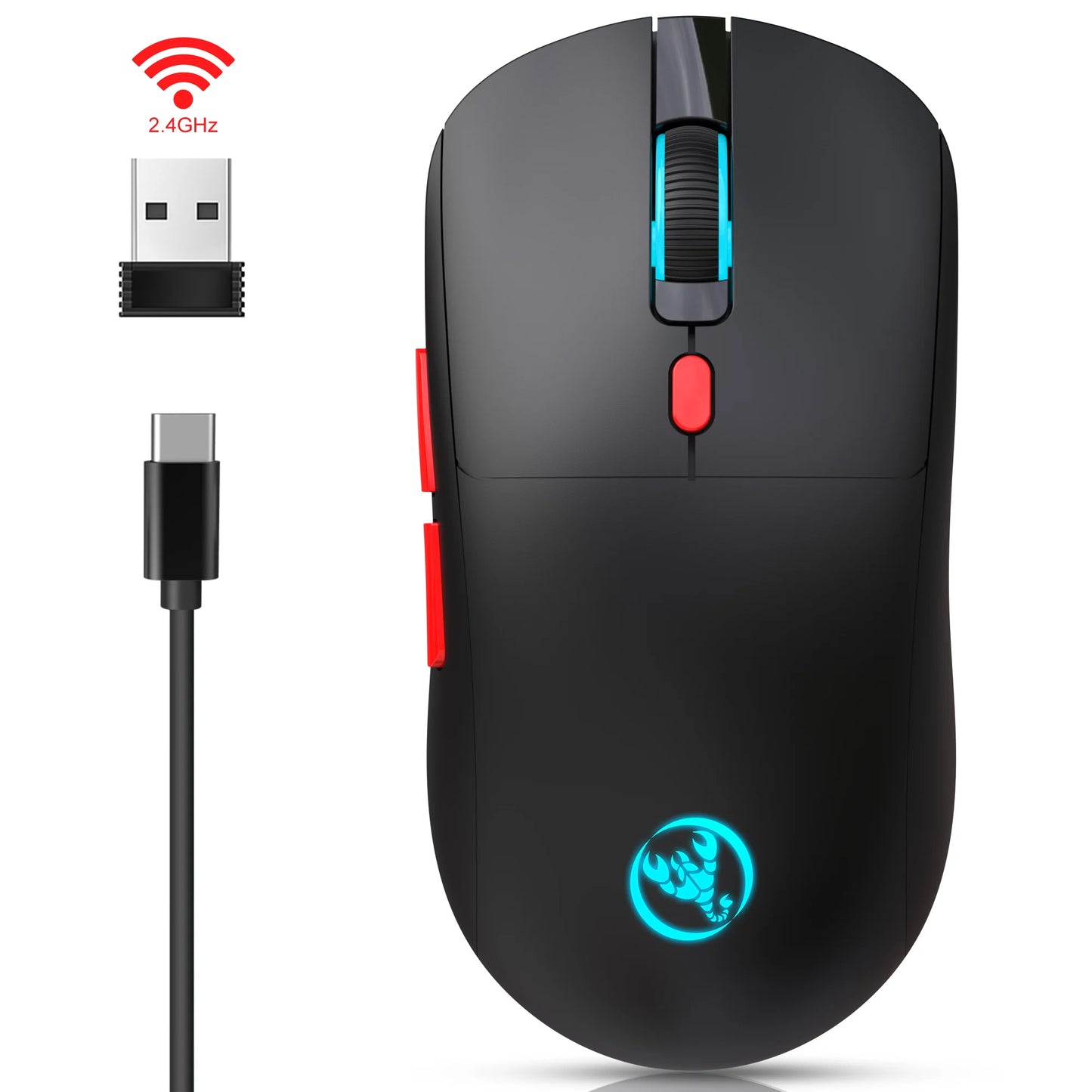 Mouse Sem Fio USB 2.4G Recarregável – 3600 DPI Ajustável com Iluminação RGB 7 Cores | Ideal para Escritório, Laptop e Jogos