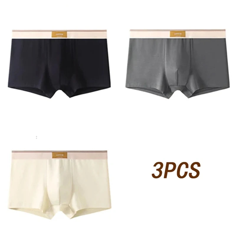 3pcs Men's Cotton Boxer Shorts – Breathable, Comfortable & Stylish Everyday Underwear
