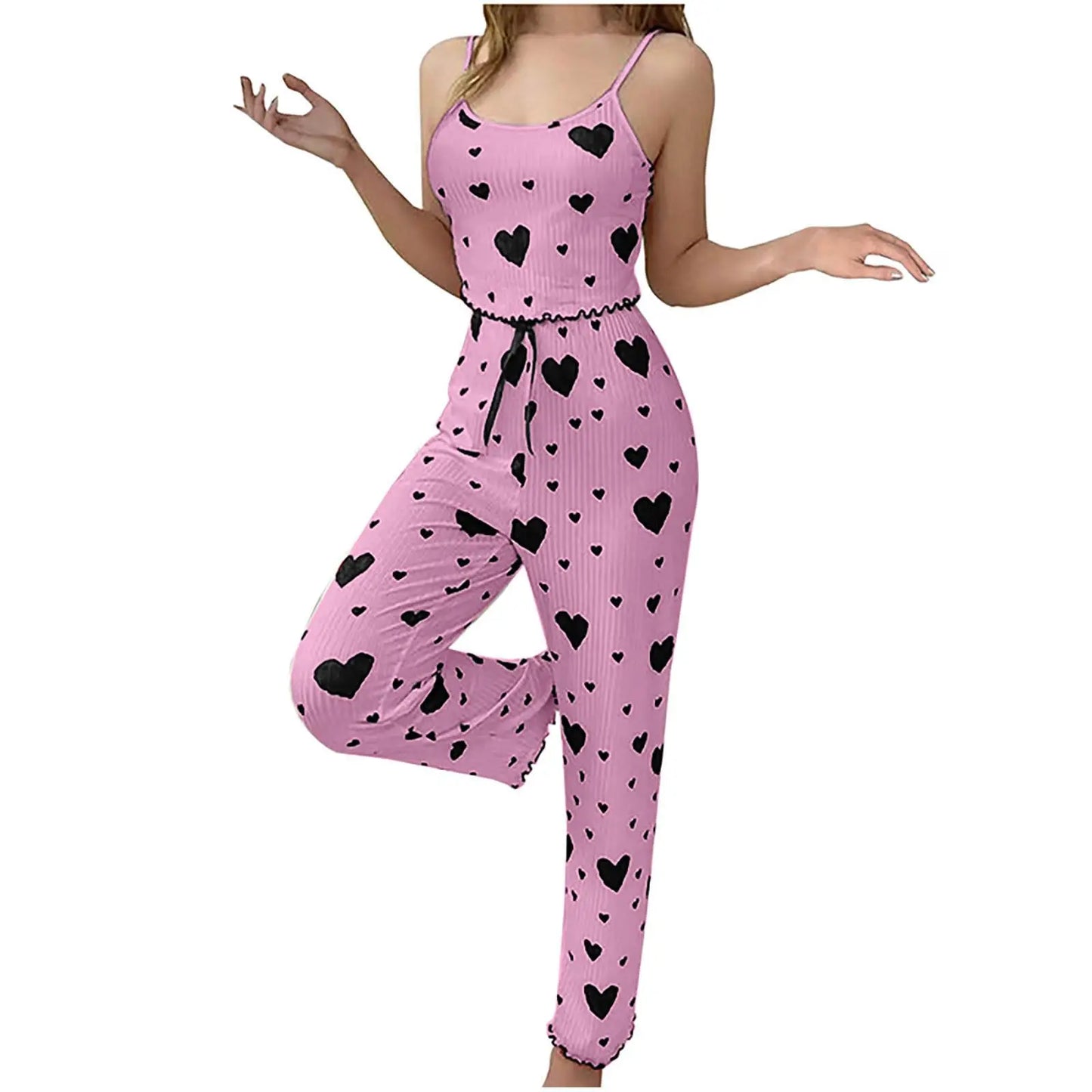 Pijama Feminino Plus Size 2 Peças – Regata Curta + Calça | Branco, Estampa de Corações, Tecido Respirável e Macio