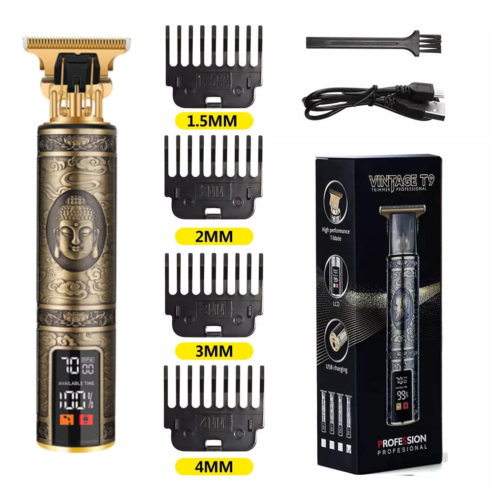 Máquina de Cortar Cabelo T9 LCD – Aparador Elétrico de Alta Precisão | Cabeça de Corte, Barbeador, Design Profissional para Homens