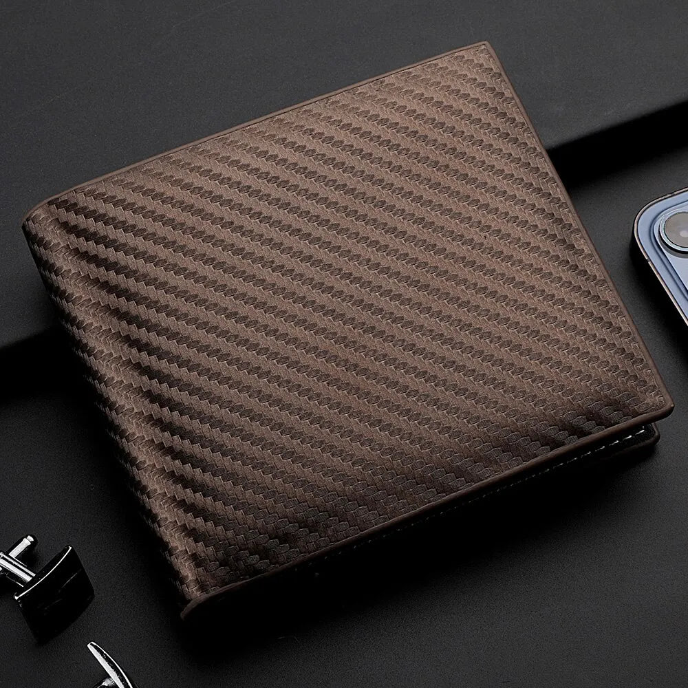 Carteira Masculina Curta em Fibra de Carbono – Porta-Cartões com Zíper Integrado | Design Slim e Resistente