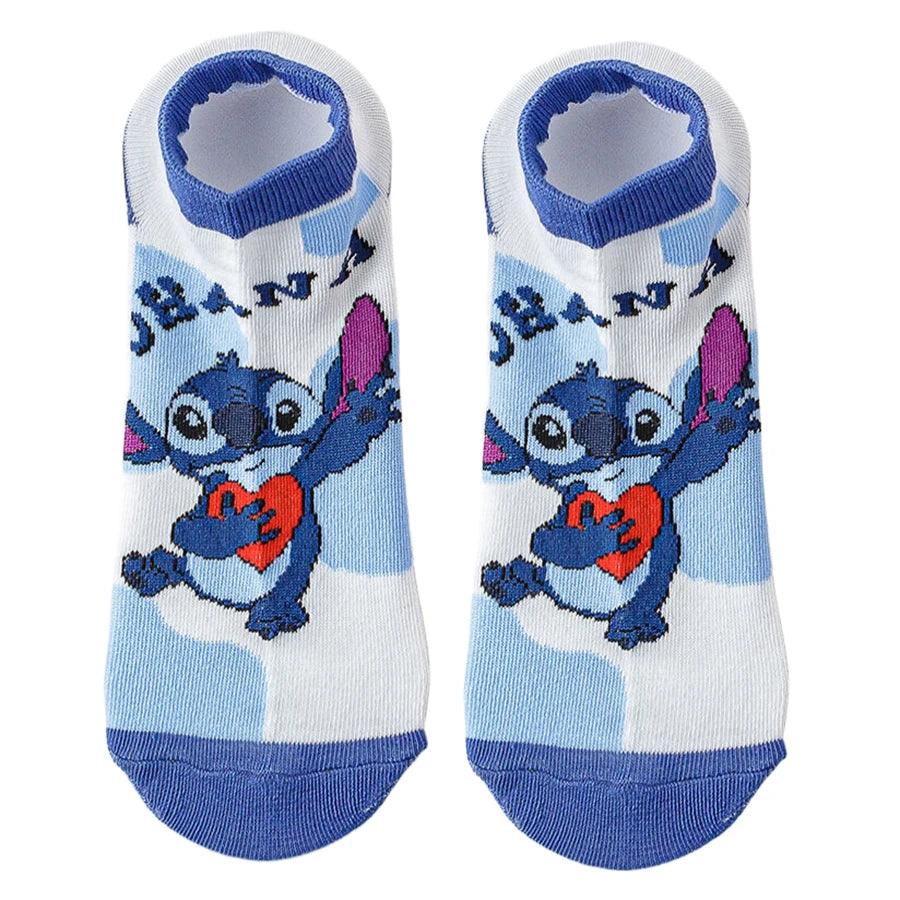 Kit com 10 Meias Curtas Lilo & Stitch – Unissex, Estilo Street e Anime