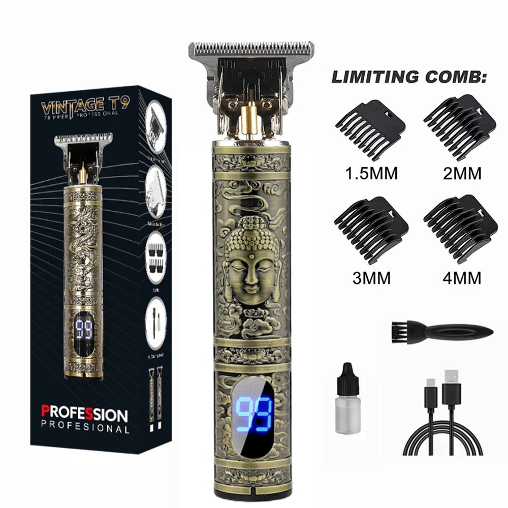 Máquina de Cortar Cabelo T9 LCD – Aparador Elétrico de Alta Precisão | Cabeça de Corte, Barbeador, Design Profissional para Homens