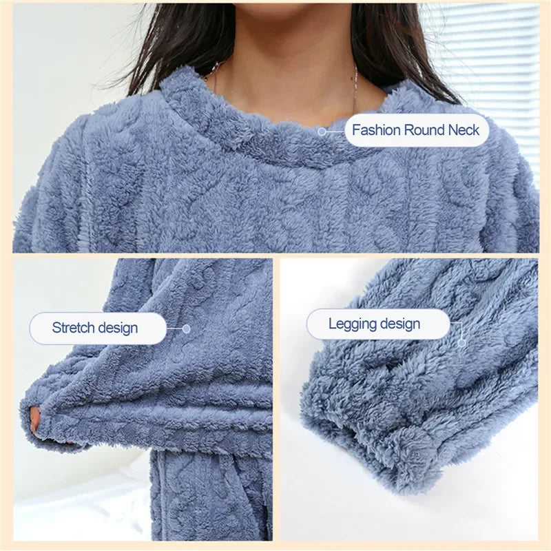Pijama Feminino Inverno em Veludo Coral – Conjunto Fluffy de 2 Peças | Quentinho e Confortável para Casa