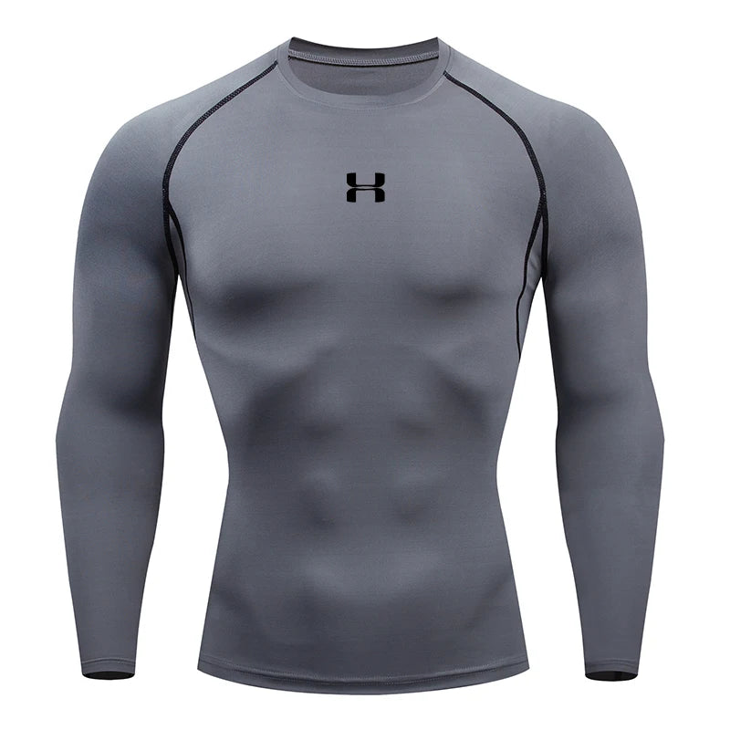 Camiseta Masculina de Compressão com Manga Longa – Fitness, Corrida e Academia | Tecido Elástico e Respirável para Treinos