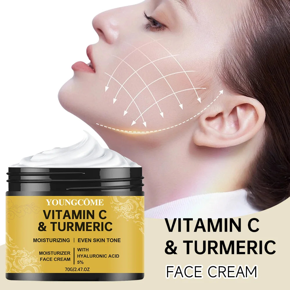 Creme Facial com Cúrcuma, Vitamina C e Retinol – Clareador, Hidratante e Reparador | Pele Macia, Iluminada e Firme