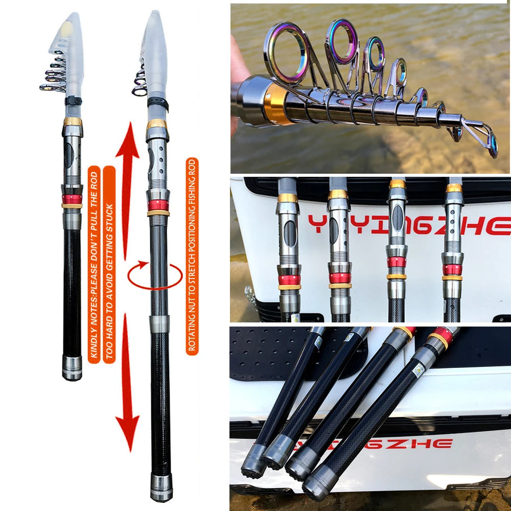 Kit Vara de Pesca Telescópica 1.8–3.6m – Fibra de Carbono Super Resistente + Molinete | Combo Spinning para Pesca Esportiva