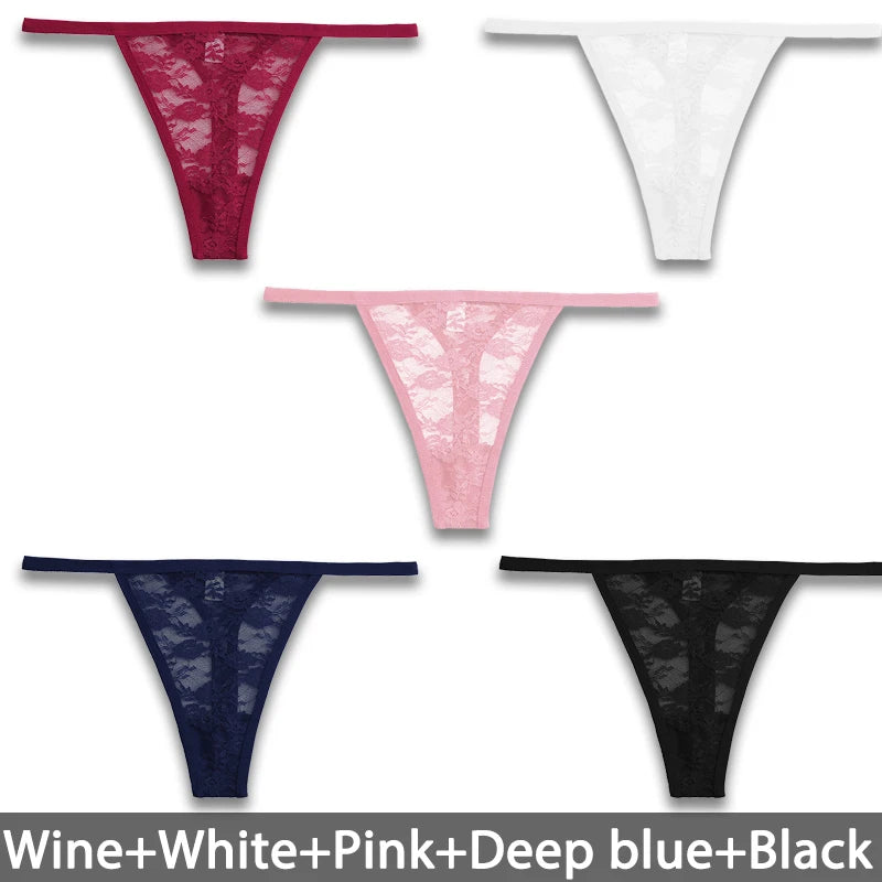 Kit com 5 Calcinhas Femininas – Renda Floral, Modelos Sexy Fio Dental e Transparente | Lingerie Sensual e Confortável