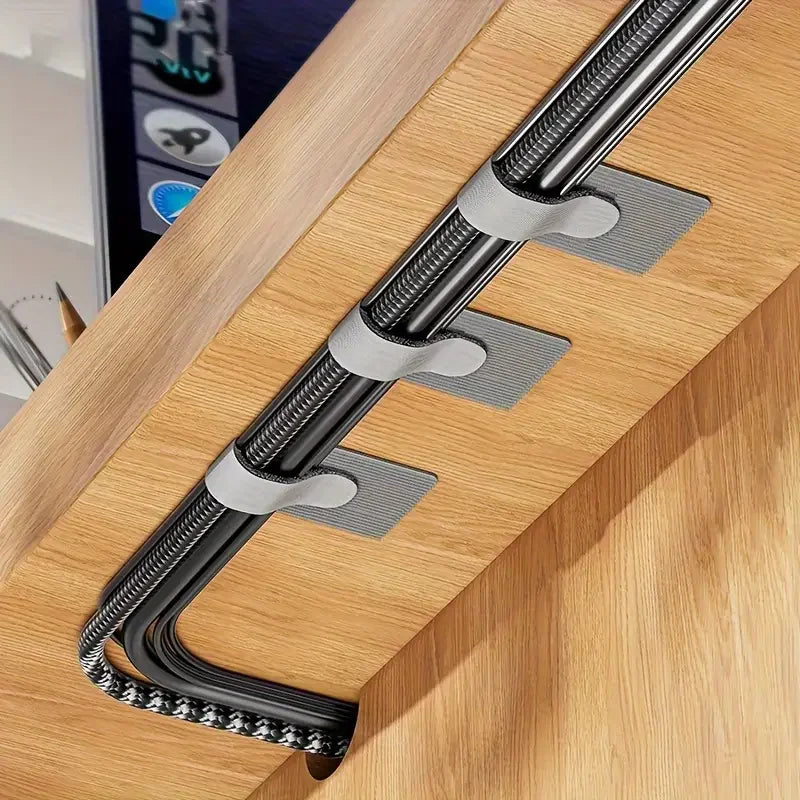 Kit com 10 Organizadores de Cabos Autoadesivos – Fixação em Mesa ou Parede | Ideal para Cabos de Energia, Rede e USB
