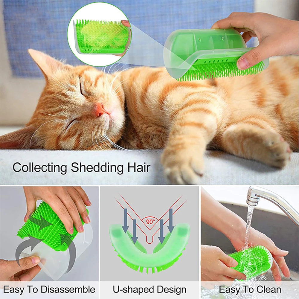 Escova de Canto para Gatos – Massageadora e Removedora de Pelos | Pente Desembaraçador Removível para Higiene e Diversão