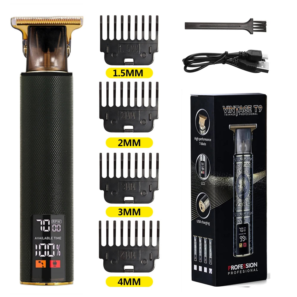 Máquina de Cortar Cabelo T9 LCD – Aparador Elétrico de Alta Precisão | Cabeça de Corte, Barbeador, Design Profissional para Homens
