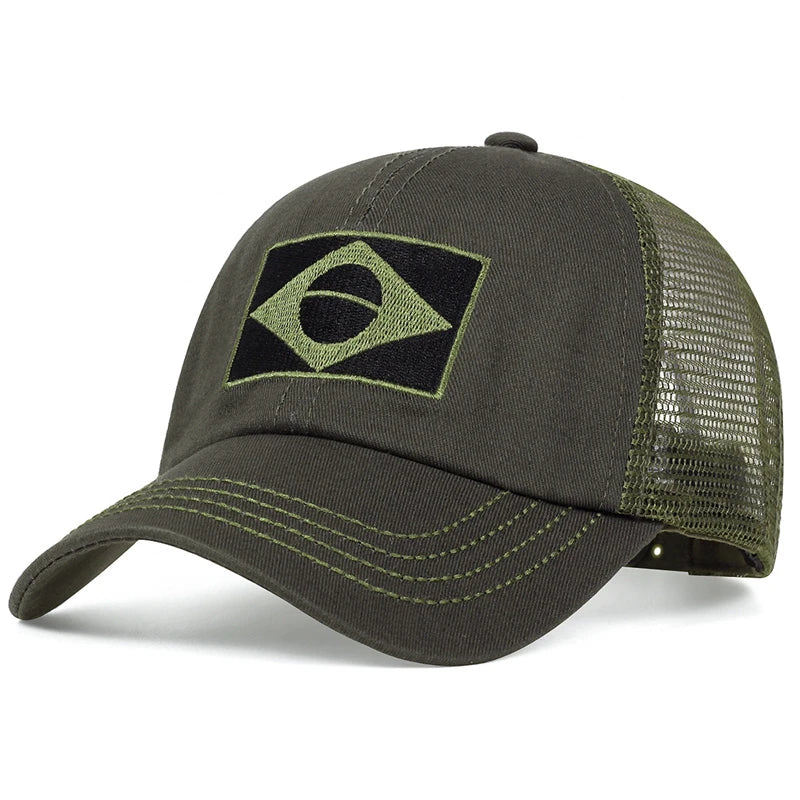Boné Camuflado com Bandeira do Brasil – Estilo Militar Ajustável | Algodão Confortável para Esporte, Hip Hop e Aventura