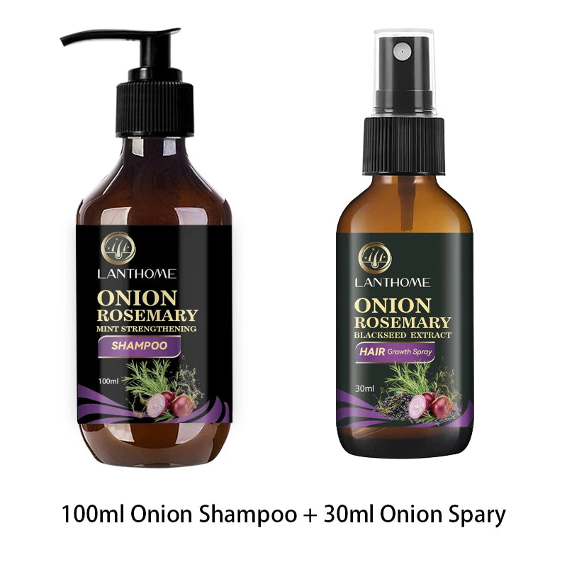 Kit Capilar Crescimento Rápido – Shampoo de Alecrim e Cebola 100ml + Spray Antiqueda 30ml | Resultados em 7 Dias