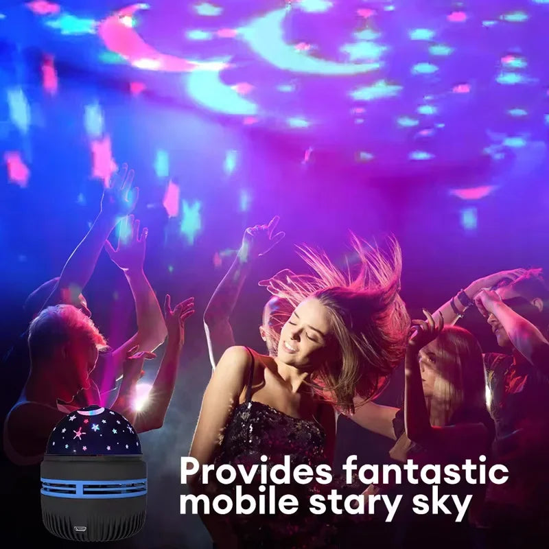 Luminária Projetora LED Céu Estrelado – USB Giratória com Lua e Estrelas | Decoração Atmosférica para Quarto e Natal