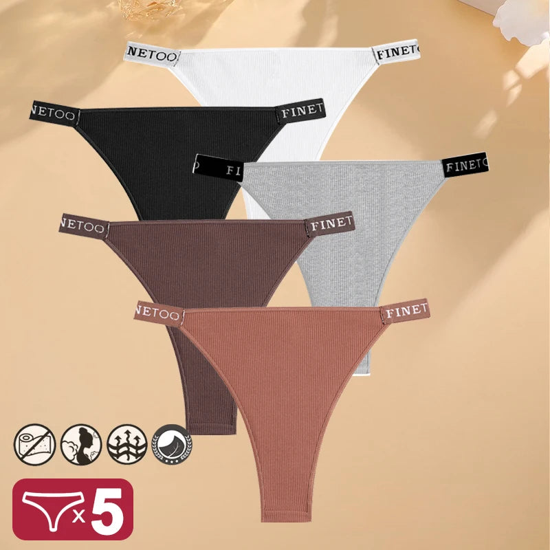 Kit com 5 Calcinhas Femininas Finetoo – Algodão, Cintura Baixa, Estilo Sexy com Estampa Letter | Conforto e Lingerie Casual