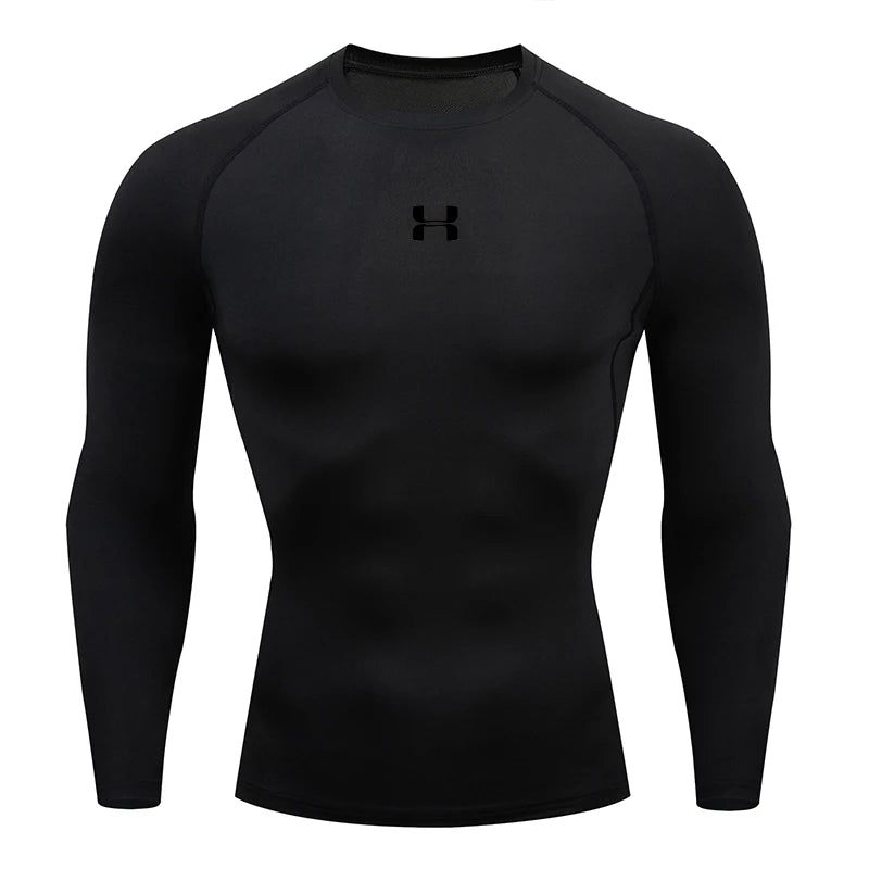 Camiseta Masculina de Compressão com Manga Longa – Fitness, Corrida e Academia | Tecido Elástico e Respirável para Treinos