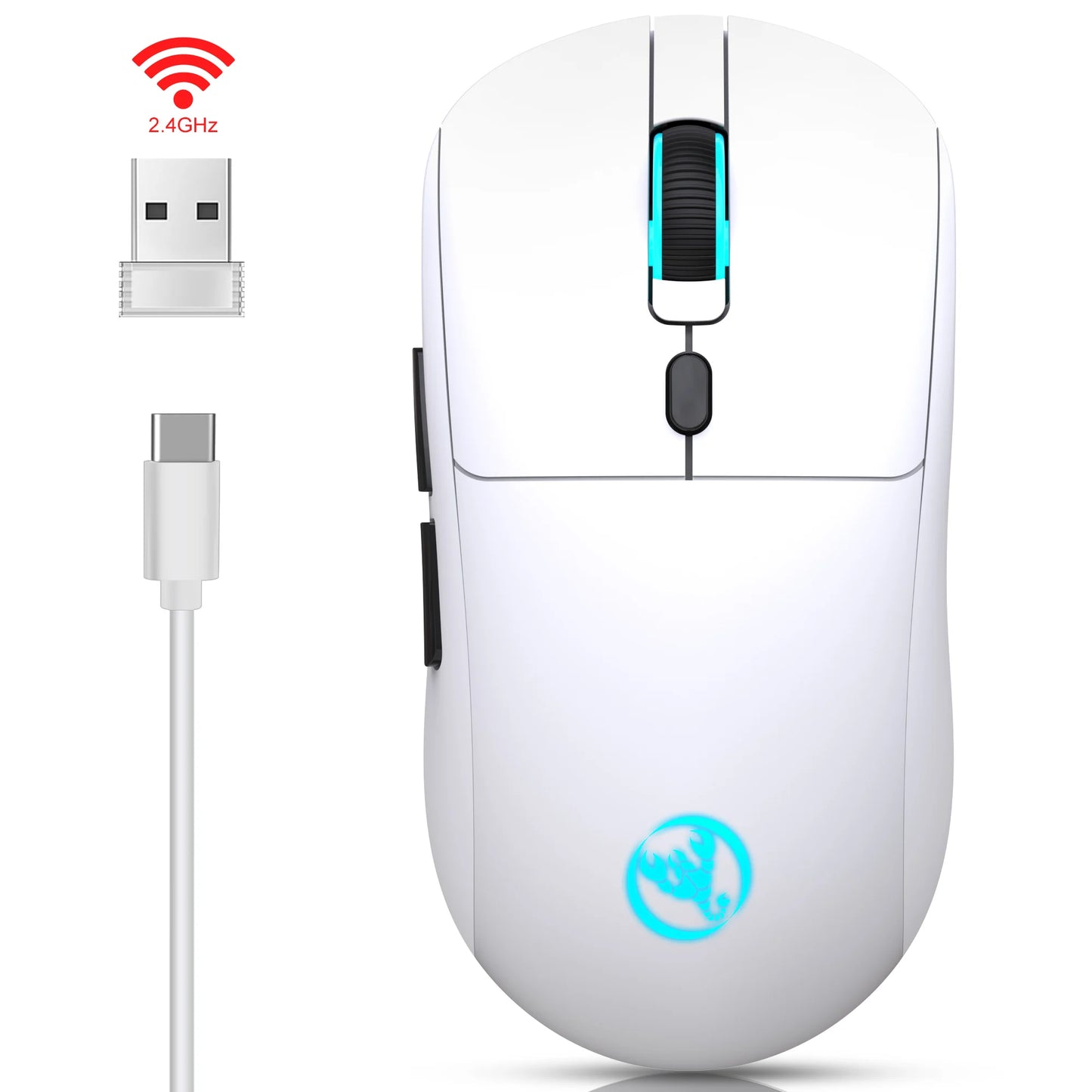 Mouse Sem Fio USB 2.4G Recarregável – 3600 DPI Ajustável com Iluminação RGB 7 Cores | Ideal para Escritório, Laptop e Jogos