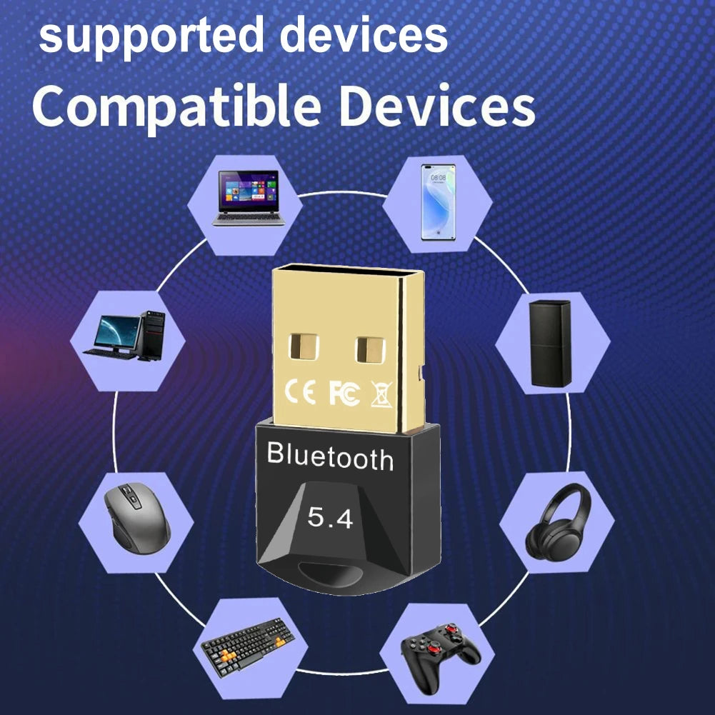 Adaptador Bluetooth USB para PC – Versão 5.4/5.3 | Receptor e Transmissor para Áudio, Mouse, Teclado e Alto-Falante