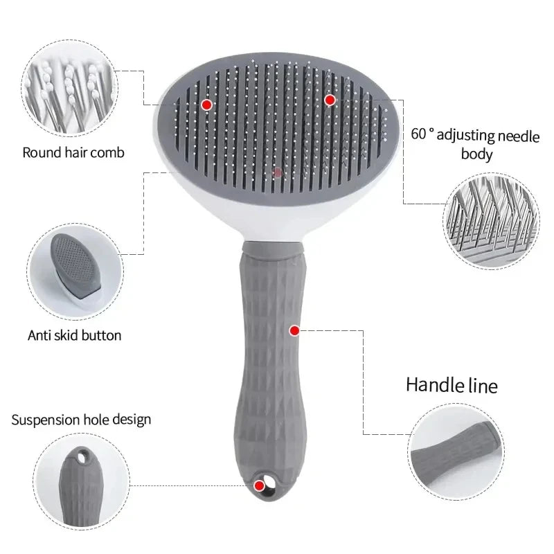 Escova Removedora de Pelos para Cães e Gatos – Autolimpante | Pente Desembaraçador para Higiene e Tosa