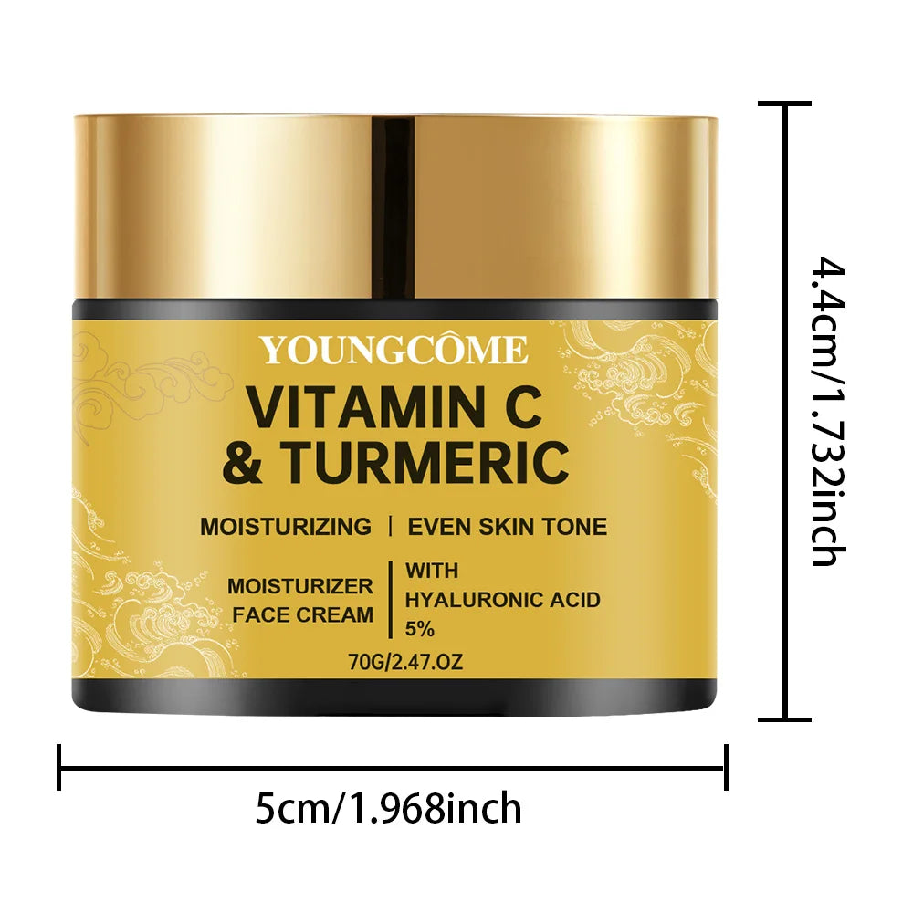Creme Facial com Cúrcuma, Vitamina C e Retinol – Clareador, Hidratante e Reparador | Pele Macia, Iluminada e Firme