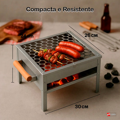 Churrasqueira Galvanizada Cromada Com Grelha Mini Portátil, Leve E Resistente, Ideal Para Churrascos Rápidos Em Casa, Camping, Praia, Viagens E Áreas Externas Com Praticidade