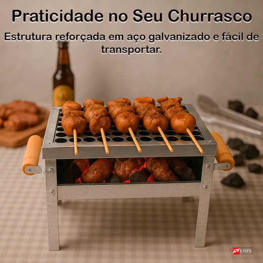 Churrasqueira Galvanizada Cromada Com Grelha Mini Portátil, Leve E Resistente, Ideal Para Churrascos Rápidos Em Casa, Camping, Praia, Viagens E Áreas Externas Com Praticidade