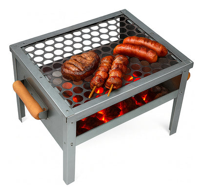 Churrasqueira Galvanizada Cromada Com Grelha Mini Portátil, Leve E Resistente, Ideal Para Churrascos Rápidos Em Casa, Camping, Praia, Viagens E Áreas Externas Com Praticidade