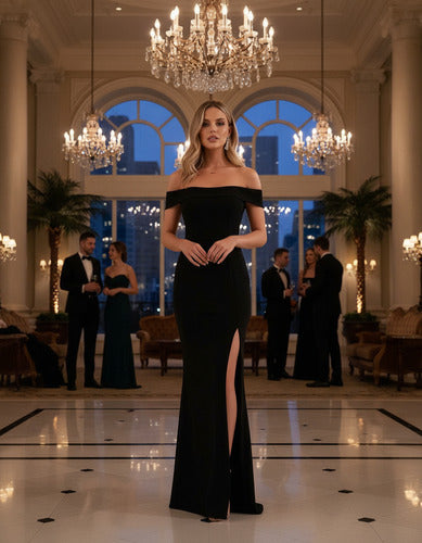 Vestidos Longo Madrinha Fenda Lateral Ombro Nu Frete Gratis