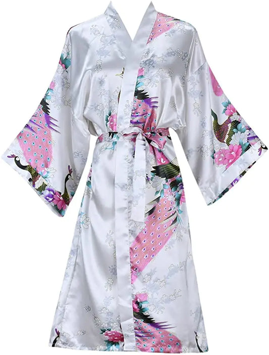 Robe Feminino Curto em Cetim Floral – Kimono para Noiva e Madrinhas | Moda Íntima para Casamento, Noite e SPA
