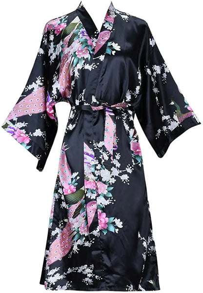 Robe Feminino Curto em Cetim Floral – Kimono para Noiva e Madrinhas | Moda Íntima para Casamento, Noite e SPA