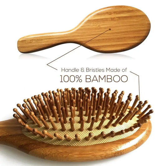 Pente de Madeira Profissional 1PC – Escova Massageadora Antiqueda com Almofada | Cuidados Naturais para o Couro Cabeludo