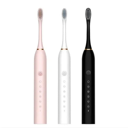 Escova de Dentes Elétrica Ultrassônica – 6 Modos de Velocidade | USB, Cerdas Macias, à Prova d’Água | Kit Adulto Automático para Casal