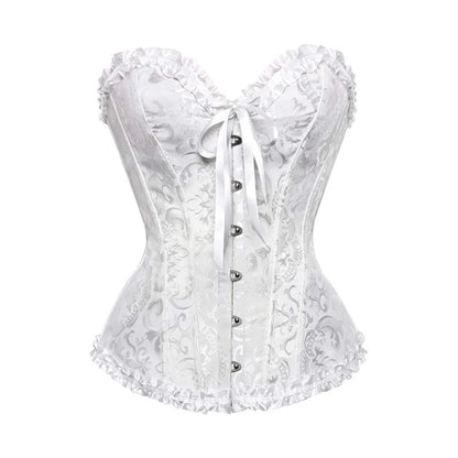 Corset Feminino BurVogue – Floral com Amarração, Estruturado com Barbatanas | Body Shaper Sexy Overbust para Lingerie ou Moda