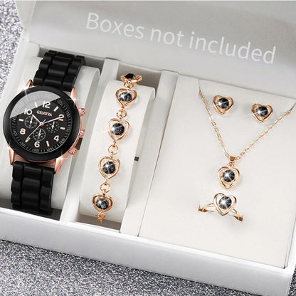 Kit com 5 ou 6 Relógios Femininos – Pulseira de Silicone, Estilo Fashion | Relógio Quartz Casual para Presente (Sem Caixa)
