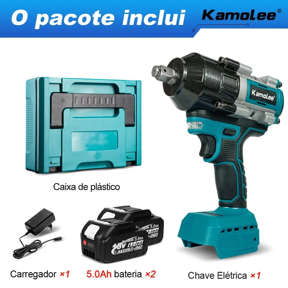 Chave de impacto elétrica sem fio Kamolee 2100 N.m de alto torque de 1/2 polegada sem escovas 18V-21V ferramenta de chave de bateria