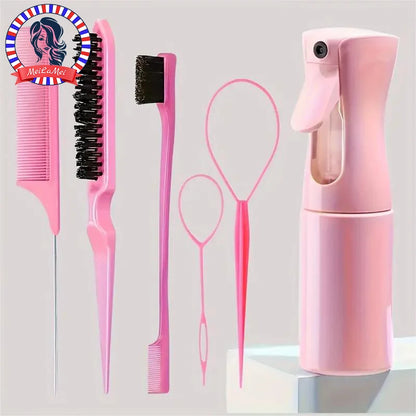 Kit 6 Peças para Cabelos – Escovas, Pente Rabo de Rato, Spray e Ferramentas de Trança