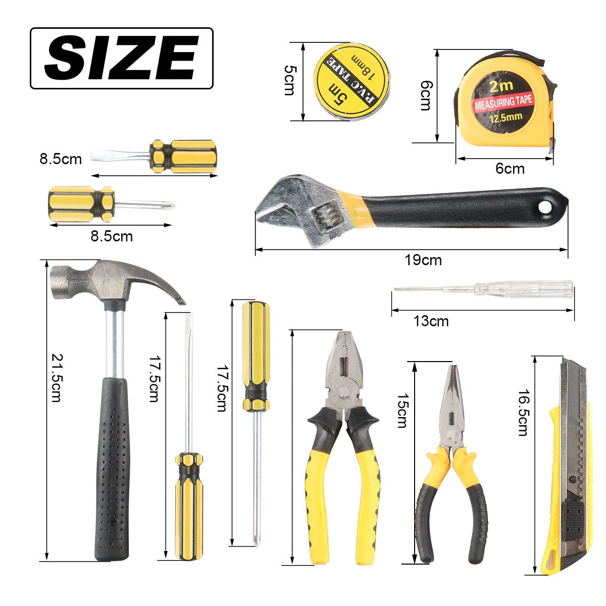Kit de Ferramentas 8/9/12/13 Peças – Uso Doméstico e Automotivo | Maleta Plástica Organizada para Reparos em Casa e no Carro