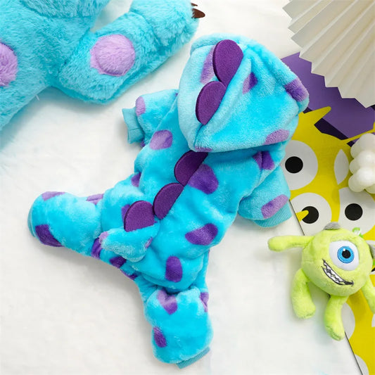 Casaco Fantasia de Dinossauro Azul para Pets – Roupa Quentinha com Capuz | Outono/Inverno para Cães e Gatos Pequenos e Médios