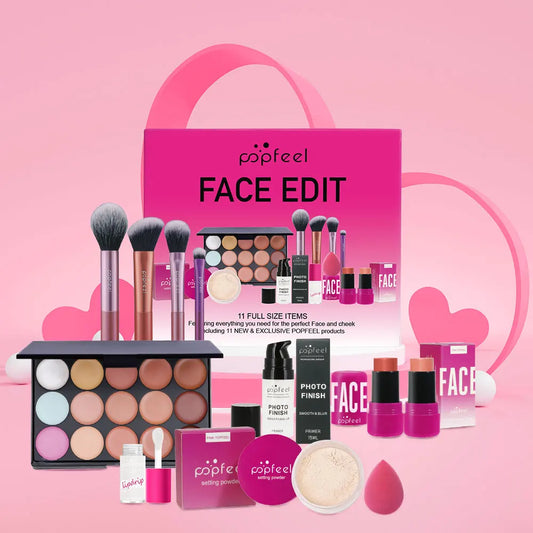 Kit de Maquiagem Completo POPFEEL – Sombras, Pó, Gloss e Óleo Labial | Presente de Dia dos Namorados para Mulheres e Meninas