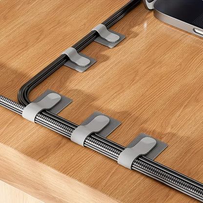 Kit com 10 Organizadores de Cabos Autoadesivos – Fixação em Mesa ou Parede | Ideal para Cabos de Energia, Rede e USB