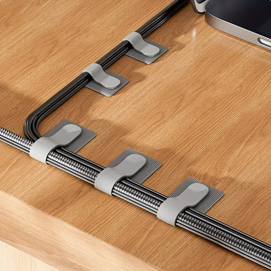 Kit com 10 Organizadores de Cabos Autoadesivos – Fixação em Mesa ou Parede | Ideal para Cabos de Energia, Rede e USB