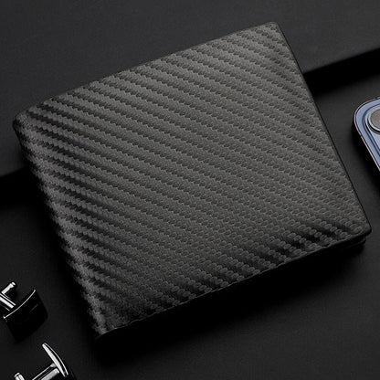 Carteira Masculina Curta em Fibra de Carbono – Porta-Cartões com Zíper Integrado | Design Slim e Resistente